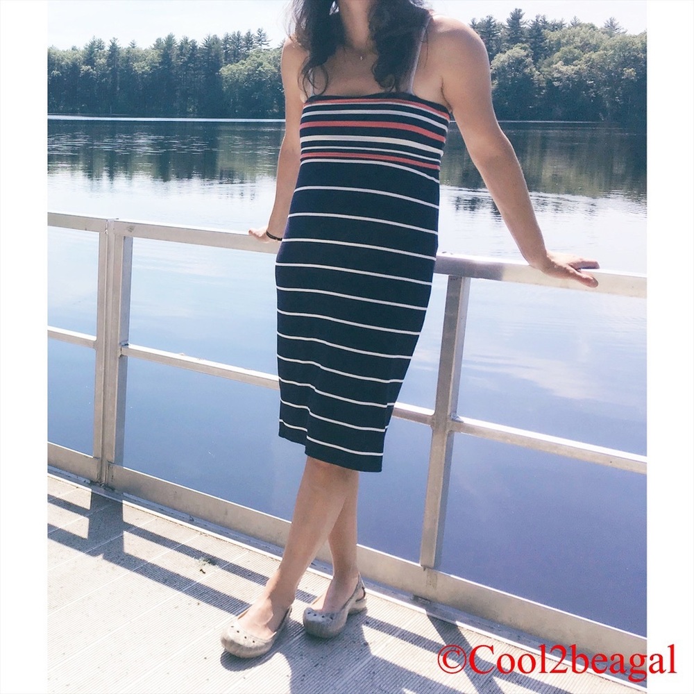 Max Studio Rayon stripe Knit Maxi Skirt Fold Over Waist or midi dress small